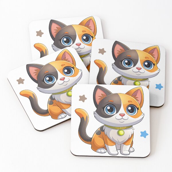 Item preview, Cute Kawaii Calico Cat with Green Collar | Chibi Cartoon Kitty Illustration designed and sold by Mousy17.