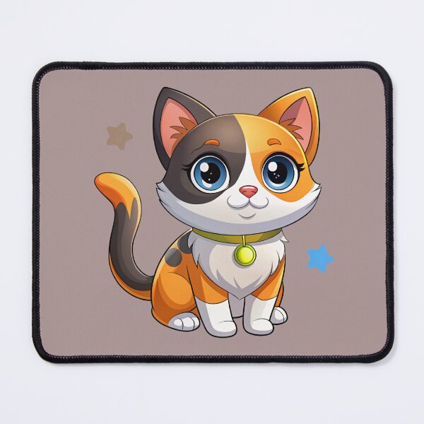 Item preview, Cute Kawaii Calico Cat with Green Collar | Chibi Cartoon Kitty Illustration designed and sold by Mousy17.