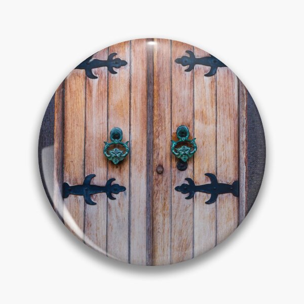 Item preview, Warm Rustic Wooden Arch Door With Black Iron Hinges And Green Door Knocker designed and sold by Nmallia.