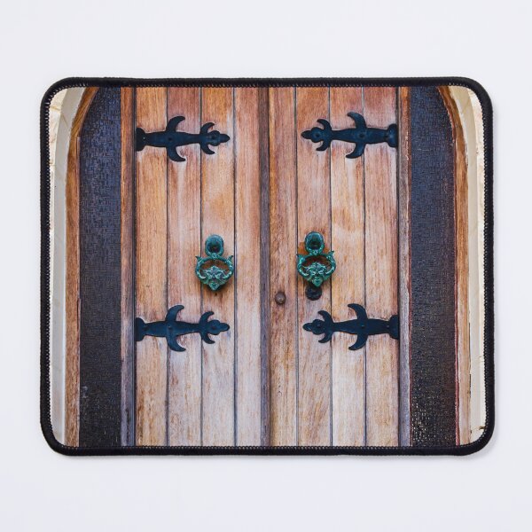 Item preview, Warm Rustic Wooden Arch Door With Black Iron Hinges And Green Door Knocker designed and sold by Nmallia.