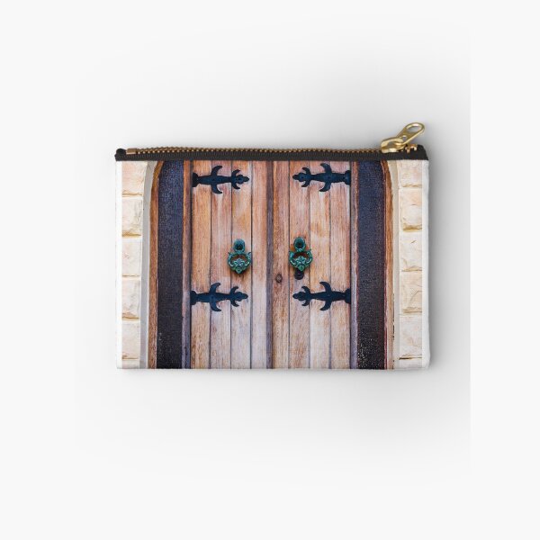Item preview, Warm Rustic Wooden Arch Door With Black Iron Hinges And Green Door Knocker designed and sold by Nmallia.