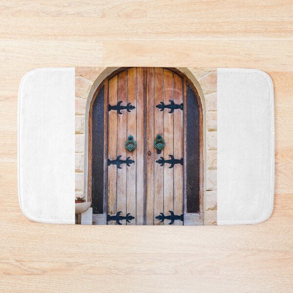 Item preview, Warm Rustic Wooden Arch Door With Black Iron Hinges And Green Door Knocker designed and sold by Nmallia.