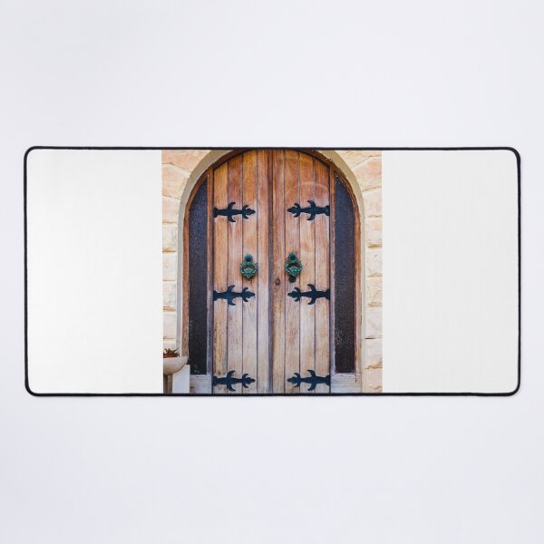 Item preview, Warm Rustic Wooden Arch Door With Black Iron Hinges And Green Door Knocker designed and sold by Nmallia.