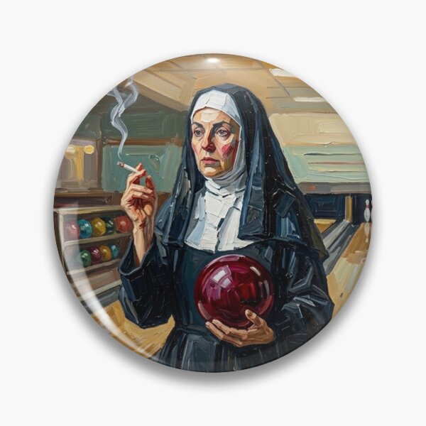 Item preview, Smoking Nun Bowling - Vintage Impasto Oil Painting Art designed and sold by Silly Goose Party.