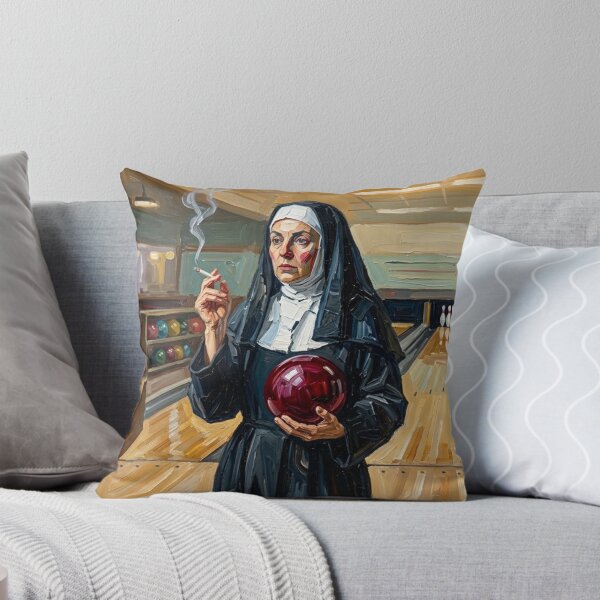 Item preview, Smoking Nun Bowling - Vintage Impasto Oil Painting Art designed and sold by Silly Goose Party.