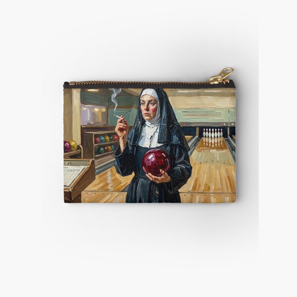 Item preview, Smoking Nun Bowling - Vintage Impasto Oil Painting Art designed and sold by Silly Goose Party.