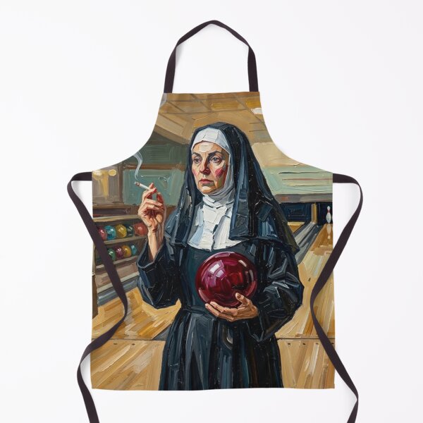 Item preview, Smoking Nun Bowling - Vintage Impasto Oil Painting Art designed and sold by Silly Goose Party.