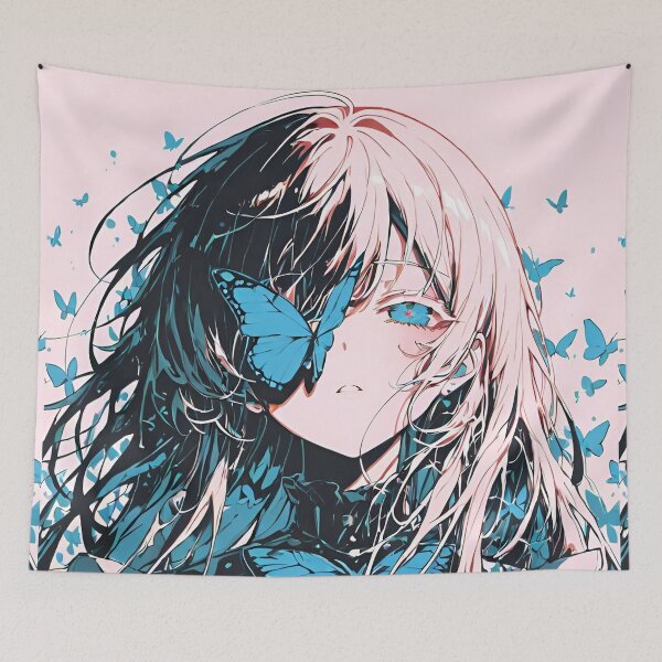 Item preview, Ethereal Butterfly Girl – Black and White Hair Anime Fantasy Aesthetic designed and sold by Dyan4.