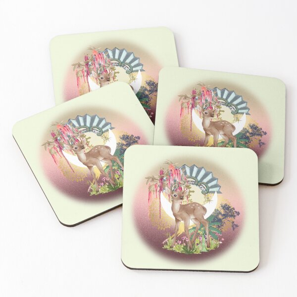 Item preview, Deer Pastel Vintage Moon Collage with Floral elements  designed and sold by mooncakekaro.