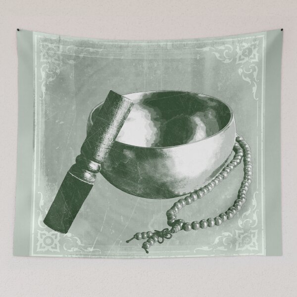 Item preview, Forest Green Tibetan Singing Bowl with Mallet and Mala Beads designed and sold by Ghoul Enterprises.