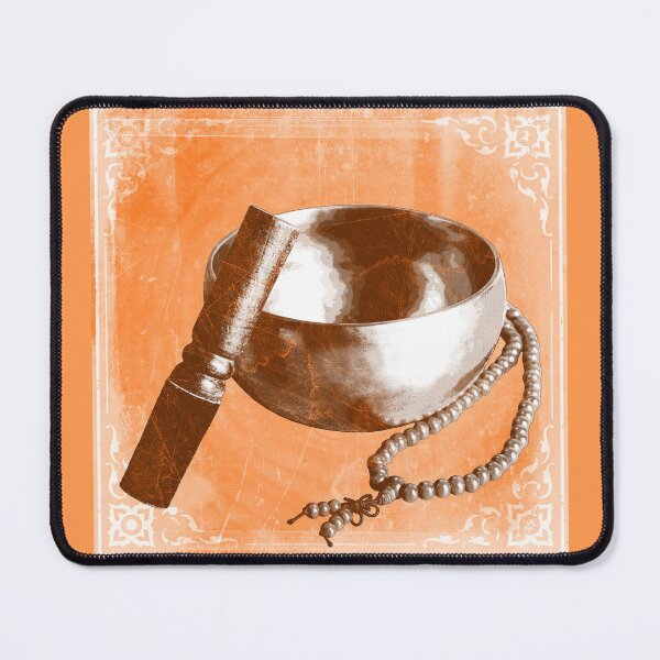Item preview, Orange Tibetan Singing Bowl with Mallet and Mala Beads designed and sold by Ghoul Enterprises.