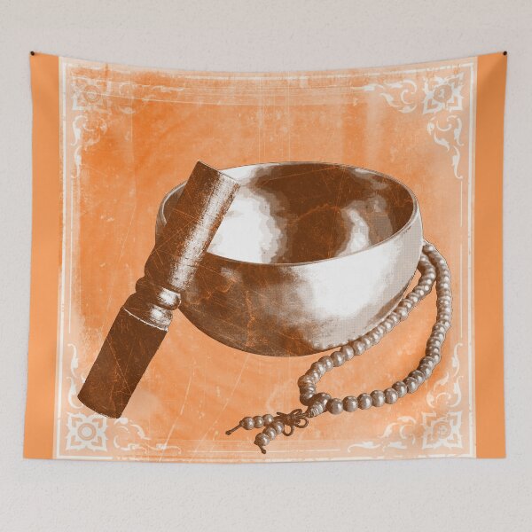 Item preview, Orange Tibetan Singing Bowl with Mallet and Mala Beads designed and sold by Ghoul Enterprises.