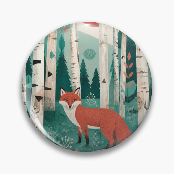 Item preview, Scandinavian Red Fox The Birches Forest Geometric Red Sun designed and sold by GrinGalore.