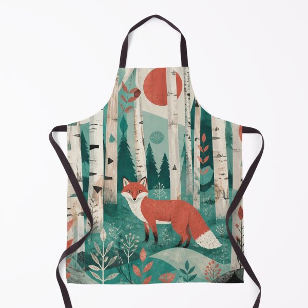 Item preview, Scandinavian Red Fox The Birches Forest Geometric Red Sun designed and sold by GrinGalore.