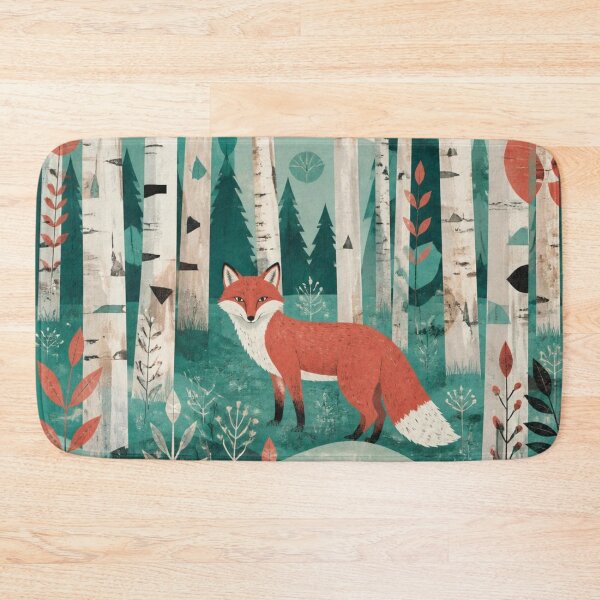 Item preview, Scandinavian Red Fox The Birches Forest Geometric Red Sun designed and sold by GrinGalore.
