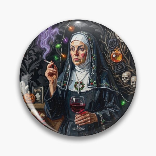 Item preview, Smoking Nun Halloween Spooky Night - Gothic Oil Painting Art designed and sold by Silly Goose Party.