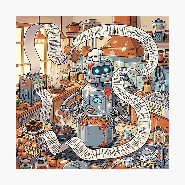 Item preview, Robot Chef Algorithm Recipe Kitchen Cooking Chaos Humor designed and sold by Michaelragheb.