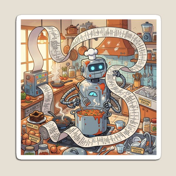 Item preview, Robot Chef Algorithm Recipe Kitchen Cooking Chaos Humor designed and sold by Michaelragheb.
