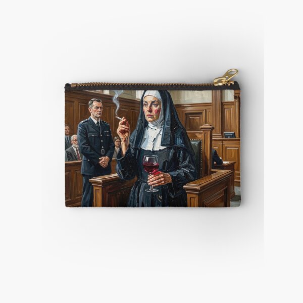 Item preview, Smoking Nun in Courtroom - Rebellious Trial Oil Painting Art designed and sold by Silly Goose Party.