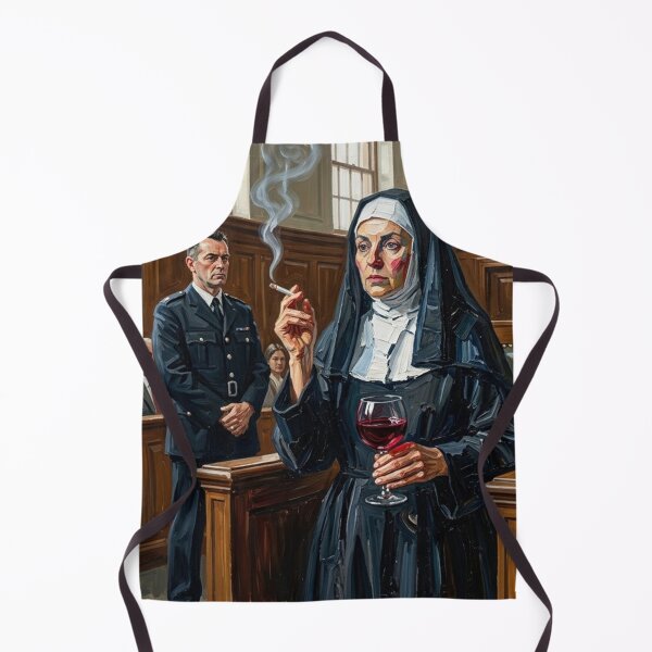 Item preview, Smoking Nun in Courtroom - Rebellious Trial Oil Painting Art designed and sold by Silly Goose Party.