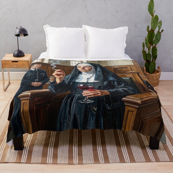 Item preview, Smoking Nun in Courtroom - Rebellious Trial Oil Painting Art designed and sold by Silly Goose Party.