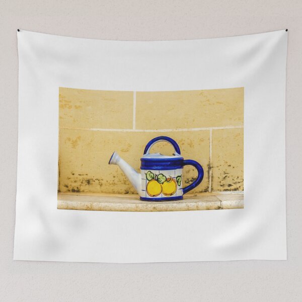 Item preview, Hand-painted Blue Ceramic Watering Can With Lemons Depicting Fresh Farmhouse Charm and Bright Decor designed and sold by Nmallia.