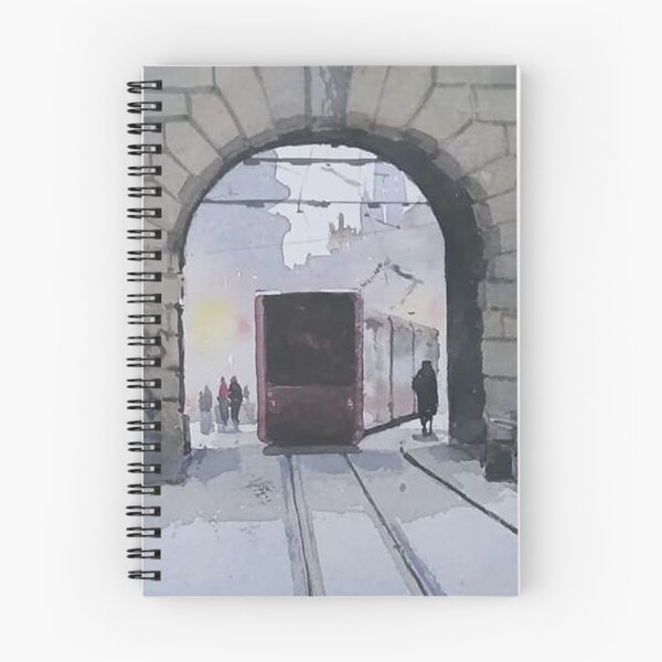 Item preview, Watercolor Tram Passing Through Ancient Stone Archway designed and sold by SlavaArt.