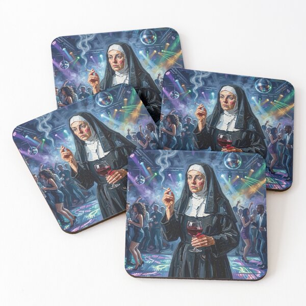 Item preview, Smoking Nun in Nightclub - Nightlife Party Oil Painting Art designed and sold by Silly Goose Party.