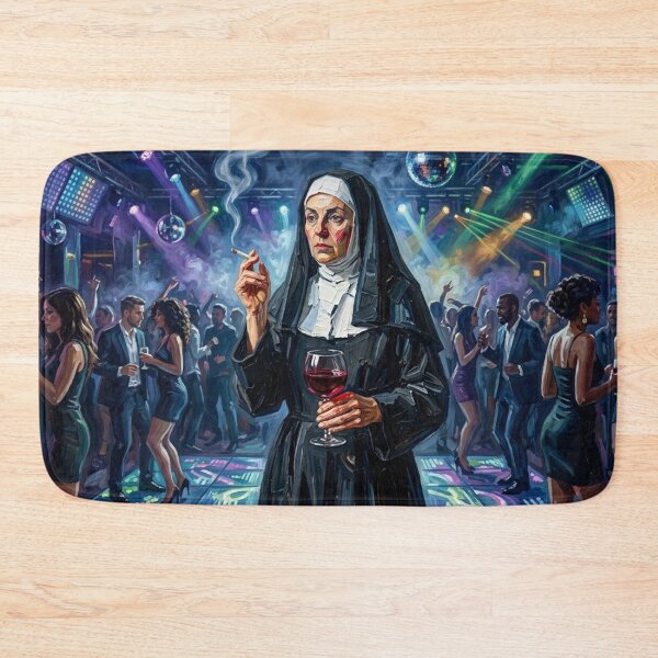 Item preview, Smoking Nun in Nightclub - Nightlife Party Oil Painting Art designed and sold by Silly Goose Party.
