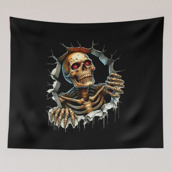 Item preview, Halloween Skeleton Crawling Through Wall – Spooky Scary Undead Skull Horror Design designed and sold by Kruti Collection.