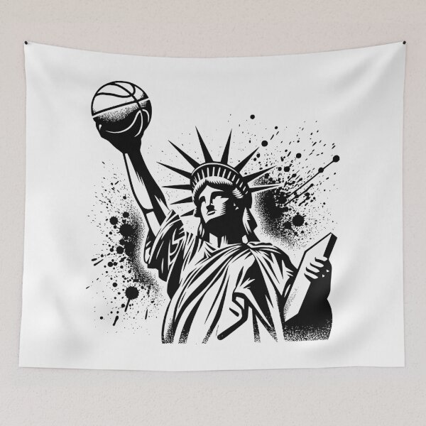 Item preview, Liberty statue holding up a basketball majestic t-shirt and stickers designed and sold by Knowvhere.