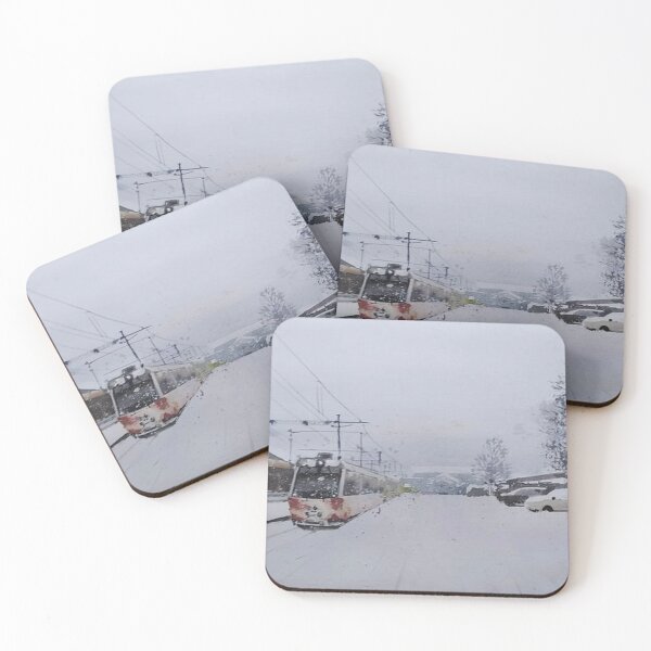 Item preview, Watercolor Tram in Heavy Snow Landscape designed and sold by SlavaArt.