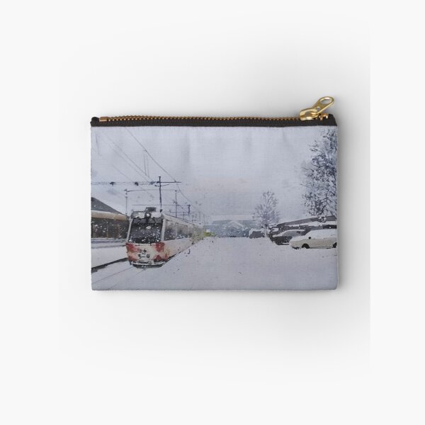Item preview, Watercolor Tram in Heavy Snow Landscape designed and sold by SlavaArt.