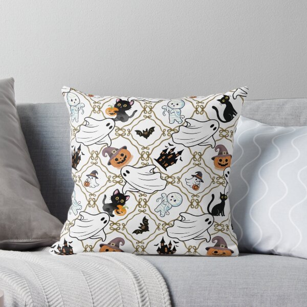 Item preview, Spooky Cute Halloween Ghosts Pumpkins Lattice Seamless Pattern designed and sold by Sasitee.
