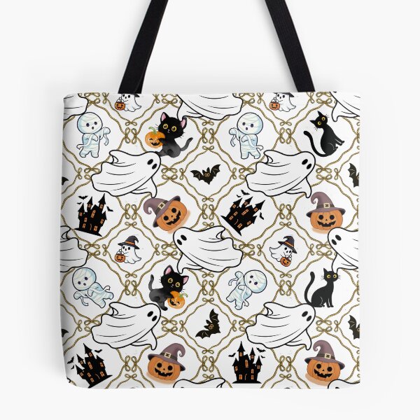 Item preview, Spooky Cute Halloween Ghosts Pumpkins Lattice Seamless Pattern designed and sold by Sasitee.