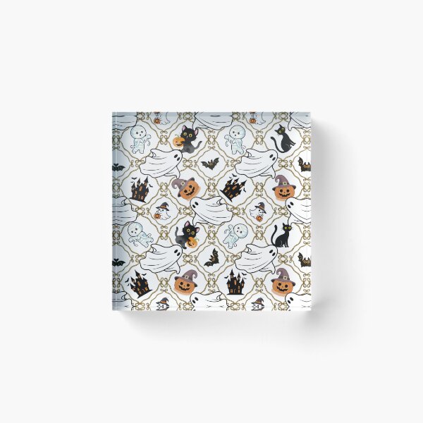 Item preview, Spooky Cute Halloween Ghosts Pumpkins Lattice Seamless Pattern designed and sold by Sasitee.
