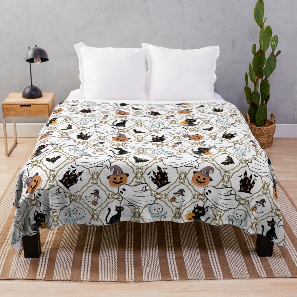 Item preview, Spooky Cute Halloween Ghosts Pumpkins Lattice Seamless Pattern designed and sold by Sasitee.