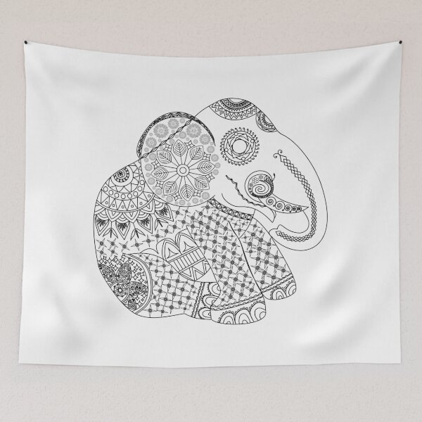 Item preview, Ornate Tribal Elephant Mandala Line Art designed and sold by ArtBySaMandala.