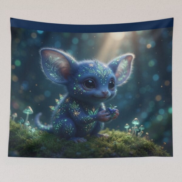 Item preview, Small, luminous blue creature - a fantastic animal in an enchanted forest designed and sold by Malisa345.