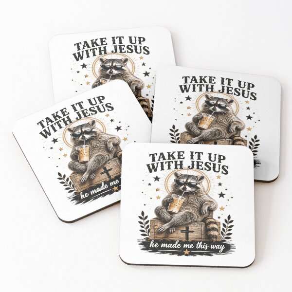 Item preview, Grunge Raccoon Holding Bubble Tea, Take It Up With Jesus Christian Raccoon designed and sold by LandFinStudio.