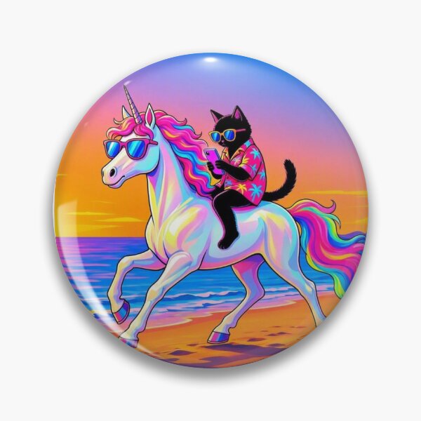 Item preview, Cool Cat Riding Unicorn – Sunset Beach Fantasy Illustration designed and sold by Dogandesighn.