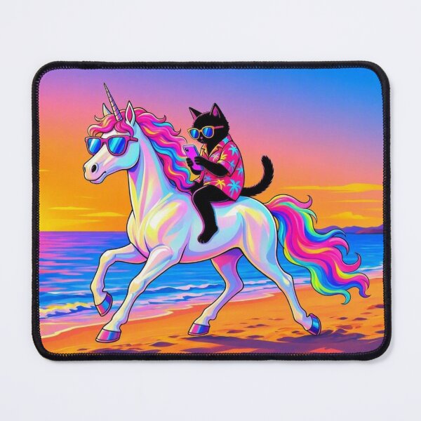 Item preview, Cool Cat Riding Unicorn – Sunset Beach Fantasy Illustration designed and sold by Dogandesighn.