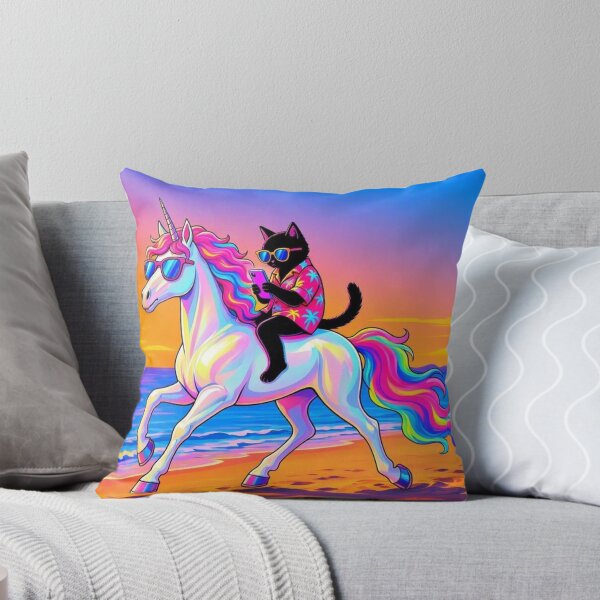 Item preview, Cool Cat Riding Unicorn – Sunset Beach Fantasy Illustration designed and sold by Dogandesighn.