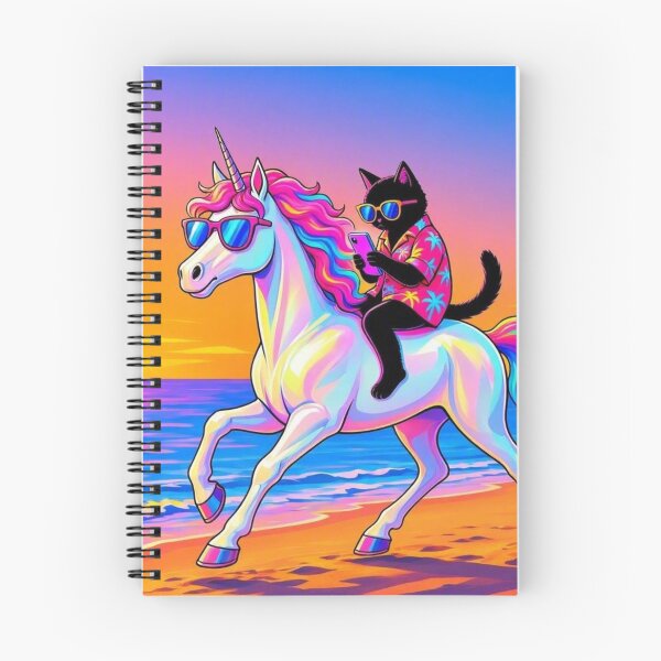 Item preview, Cool Cat Riding Unicorn – Sunset Beach Fantasy Illustration designed and sold by Dogandesighn.