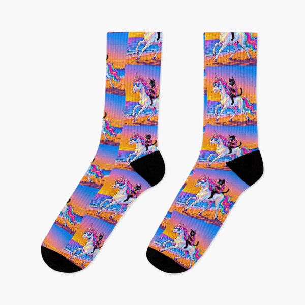 Item preview, Cool Cat Riding Unicorn – Sunset Beach Fantasy Illustration designed and sold by Dogandesighn.