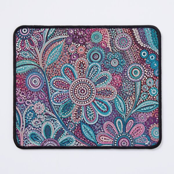 Item preview, Aboriginal Dot Painting Floral Aquamarine Purple Flowers designed and sold by GrinGalore.