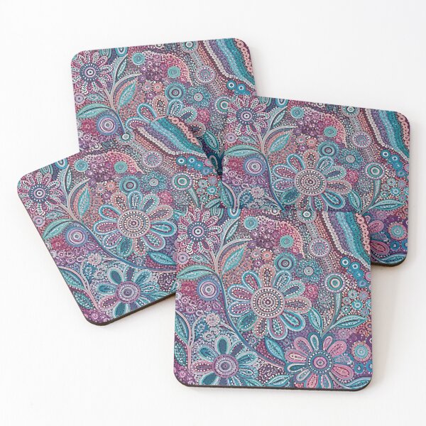 Item preview, Aboriginal Dot Painting Floral Aquamarine Purple Flowers designed and sold by GrinGalore.