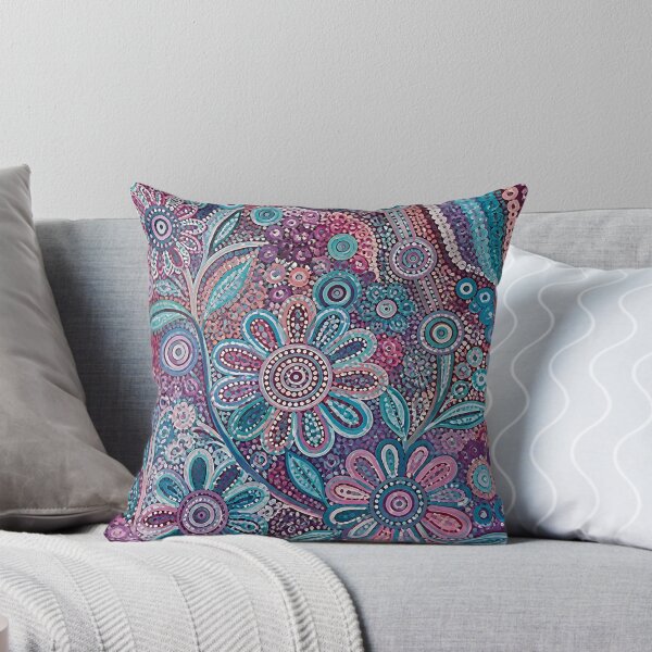 Item preview, Aboriginal Dot Painting Floral Aquamarine Purple Flowers designed and sold by GrinGalore.