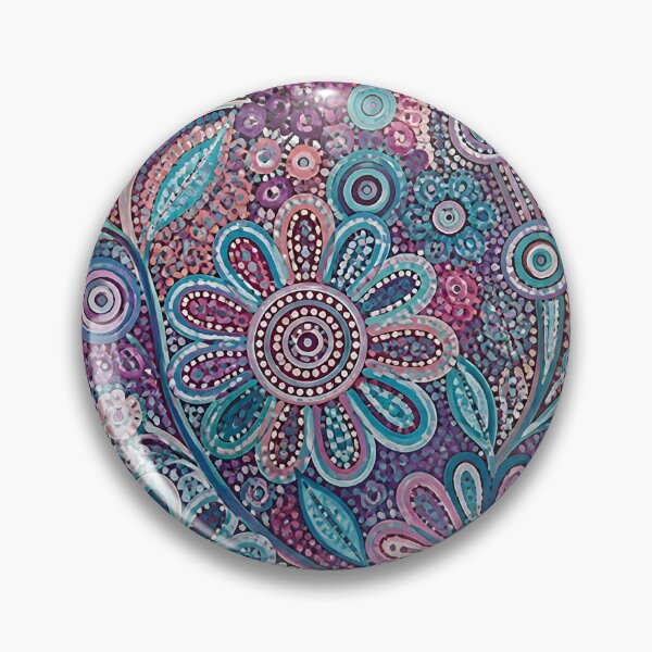 Item preview, Aboriginal Dot Painting Floral Aquamarine Purple Flowers designed and sold by GrinGalore.