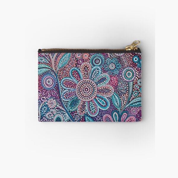 Item preview, Aboriginal Dot Painting Floral Aquamarine Purple Flowers designed and sold by GrinGalore.